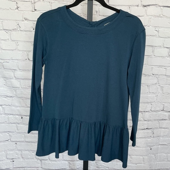 Altar'd State Blue Peplum Long Sleeve Button Back - Picture 1 of 4